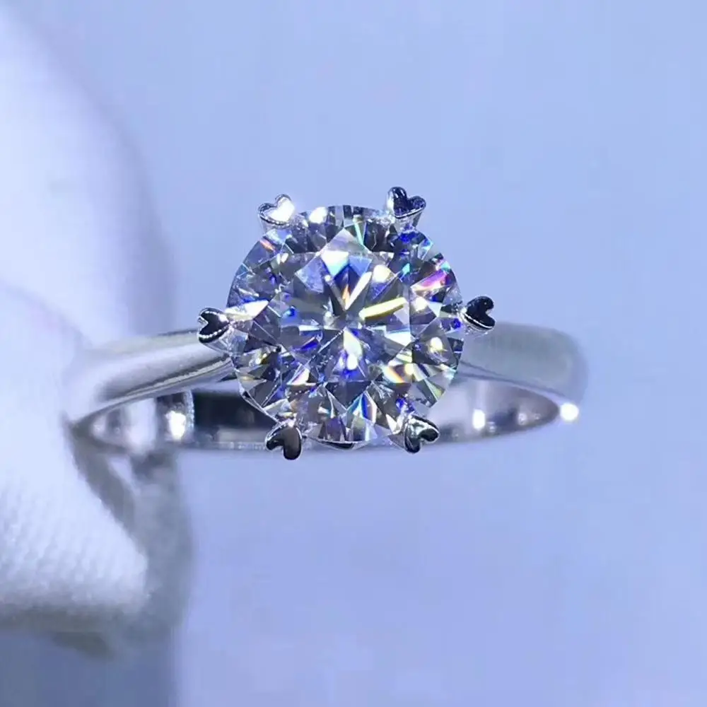 

Poetry Of Jew Store Round Silver Moissanite Ring 1ct D VVS Luxury Moissanite Weding Ring for Women