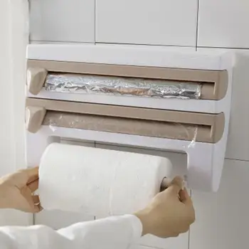 

Cling Film Storage Rack Roll Paper Towel Holder Shelf Wrap Cutter Kitchen Tool Fashion