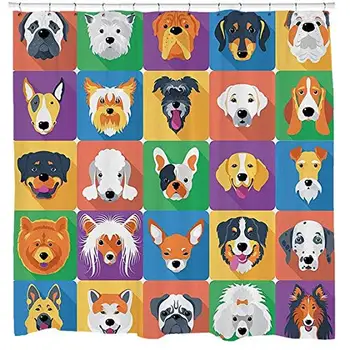 

Dog Breeds Shower Curtain Dog Lover Decor Dog Profiles Shepherd Terrier Labrador Pug Frenchie Bulldog Fabric Shower Curtain