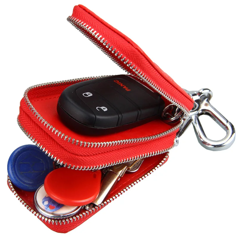 Double Zipper Car Key Wallets Genuine Leather Fashion Men Key Holder