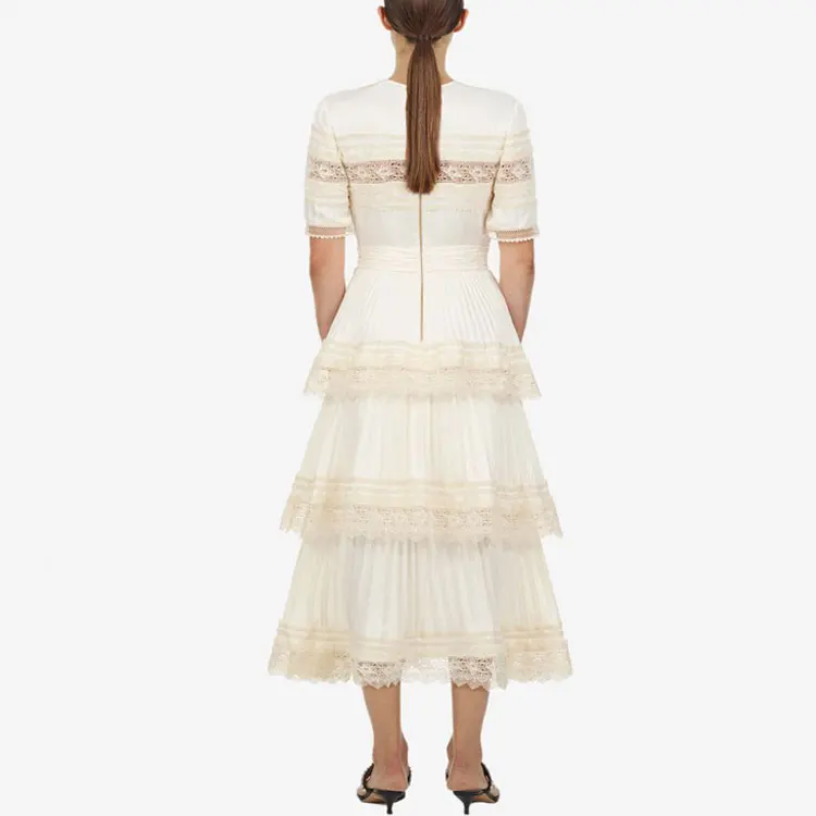 Летнее самопортретное подиумное Плиссированное Платье женское шифон, кружево с отделкой стиле пэчворк Каскадное длинное платье с оборками тонкие платья торта