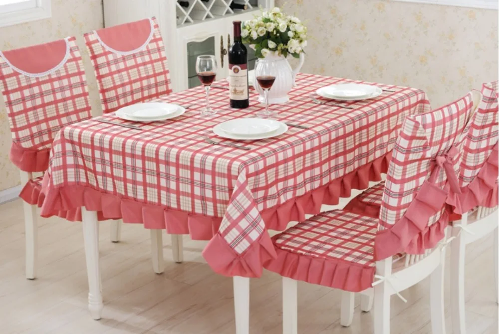

Red white fabric Table Cloth Plaid Print Rectangle Table Cover square Tablecloth Lace flower decor seat back chair cover B43