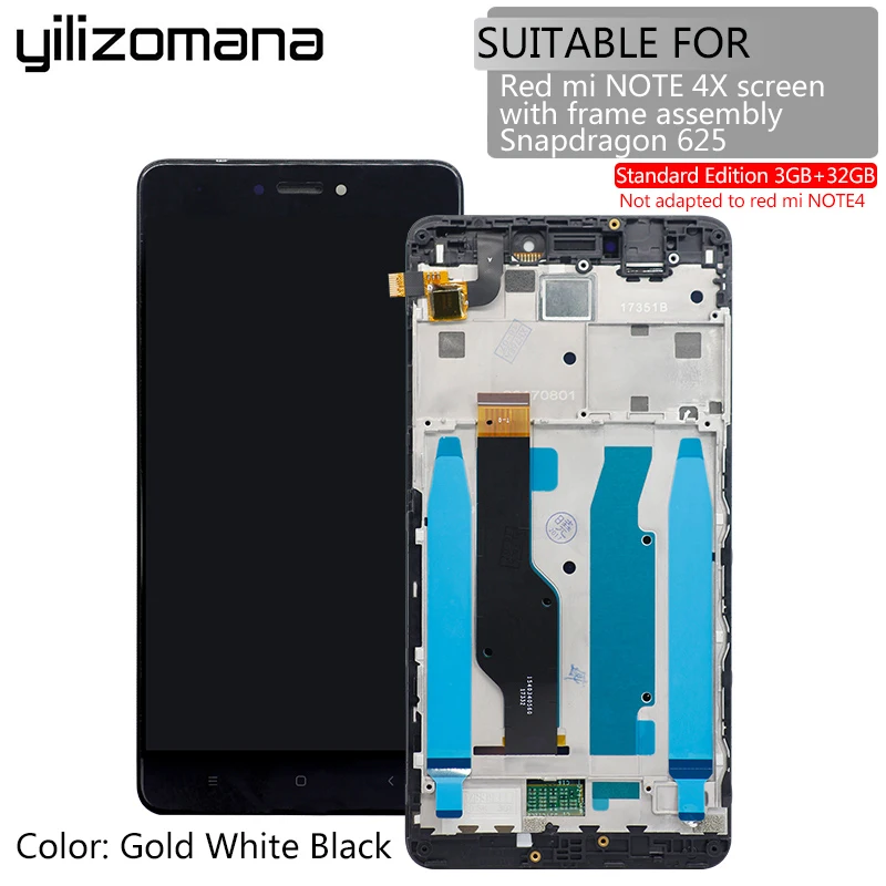 

YILIZOMANA Original 5.5'' Replacement LCD Display Touch Screen with Frame For Xiaomi Redmi Note 4x 3GB Snapdragon 625 + Tools
