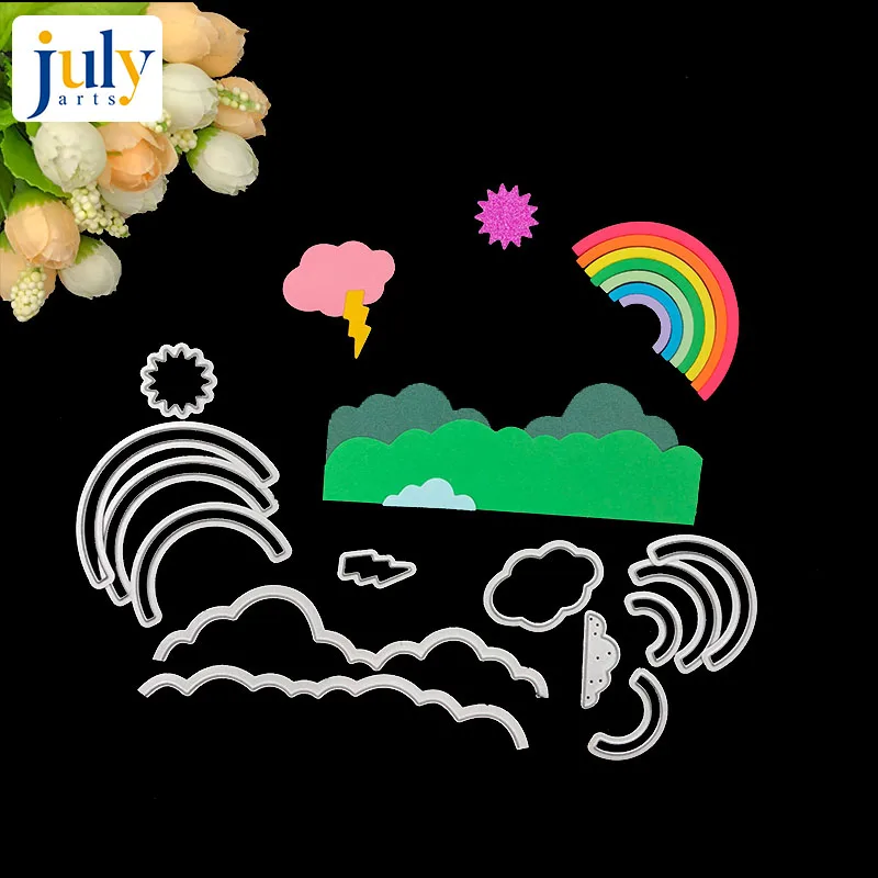 

Julyarts Scrapbooking Die Sunshine Rainbows Cloud Lightning Weather Metal Cutting Dies For Scrapbooking Card Making Stencil DIY