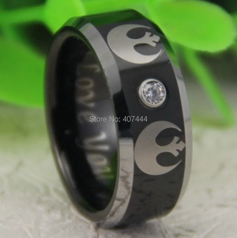 

Free Shipping YGK JEWELRY Hot Sales 8MM Black Silver Bevel Star Wars Rebel Alliance Men's Tungsten Wedding Ring