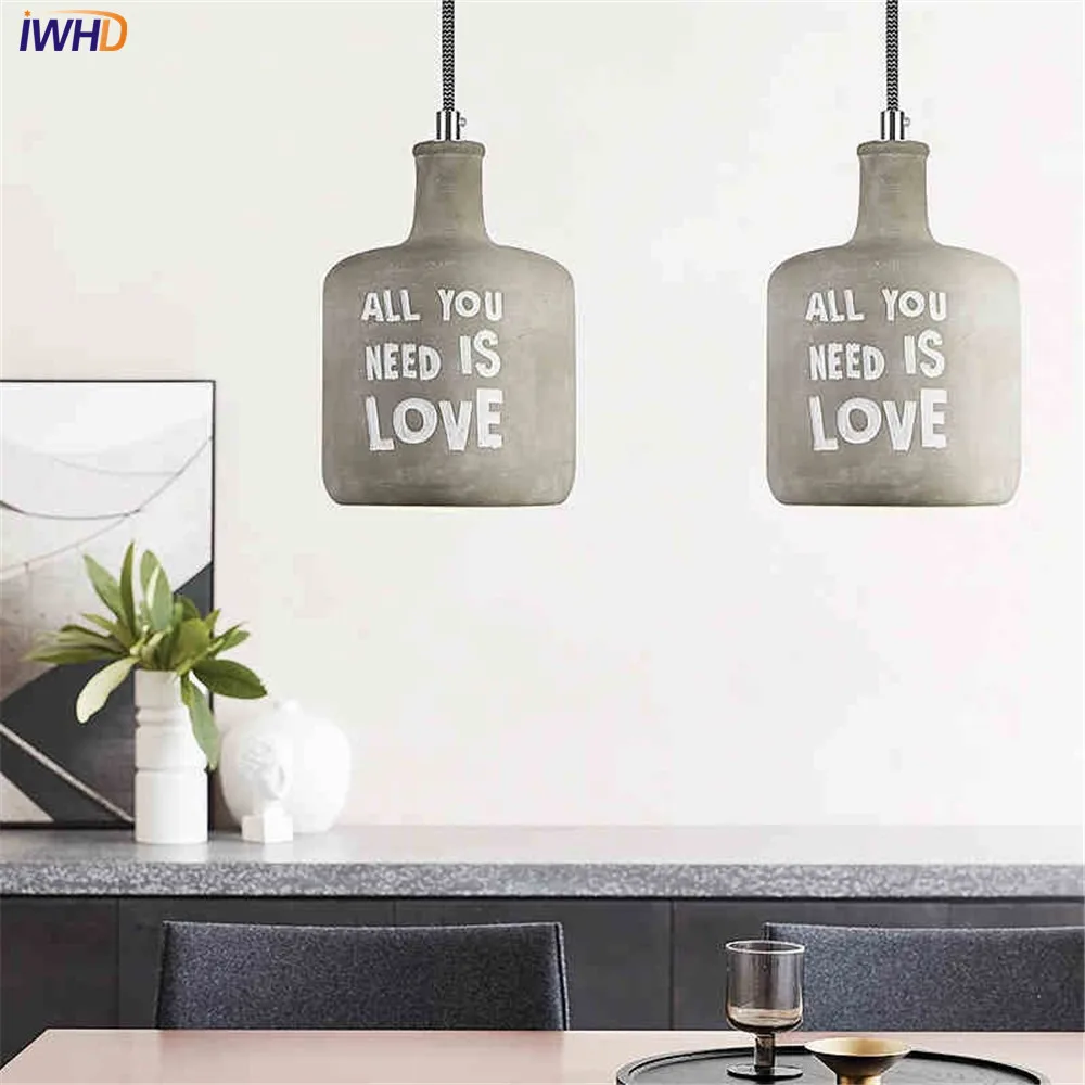 

Industrial Wind Alphabet Cement Droplight LED Vintage Pendant Light Fixtures Loft Style Hanging Lamp For Home Indoor Lighting