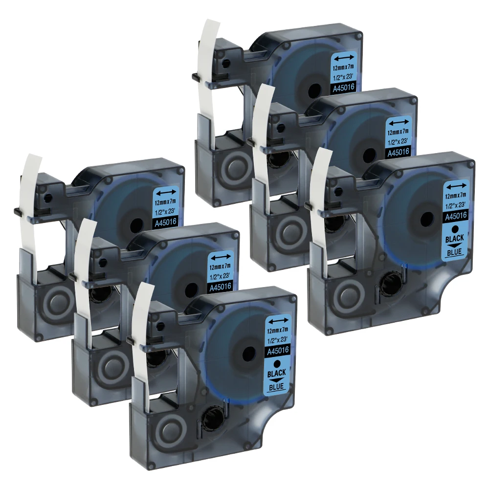 6 packs 45016 Compatible DYMO D1 Label Tape 45016 12mm DYMO Black on