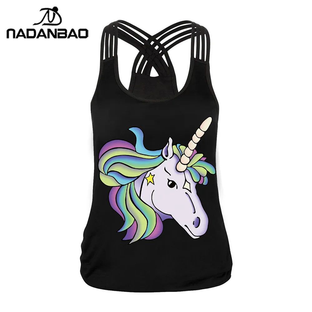 

NADANBAO New Sexy Women Tank Top Kawaii Colorful Unicorn Printed Feminino Tops Cropped Sleeveless Cropped Tops