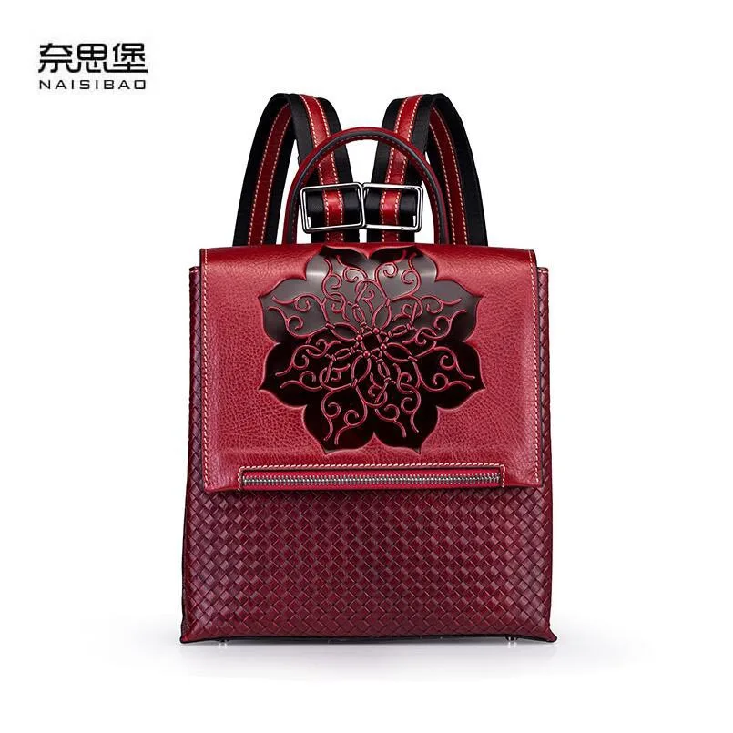 Dos Qualité De Femmes Cuir Naisibao Top Sac 2018 À Designer Rouge Mode Nouvelles En Relief Marque ABwwOWqHn