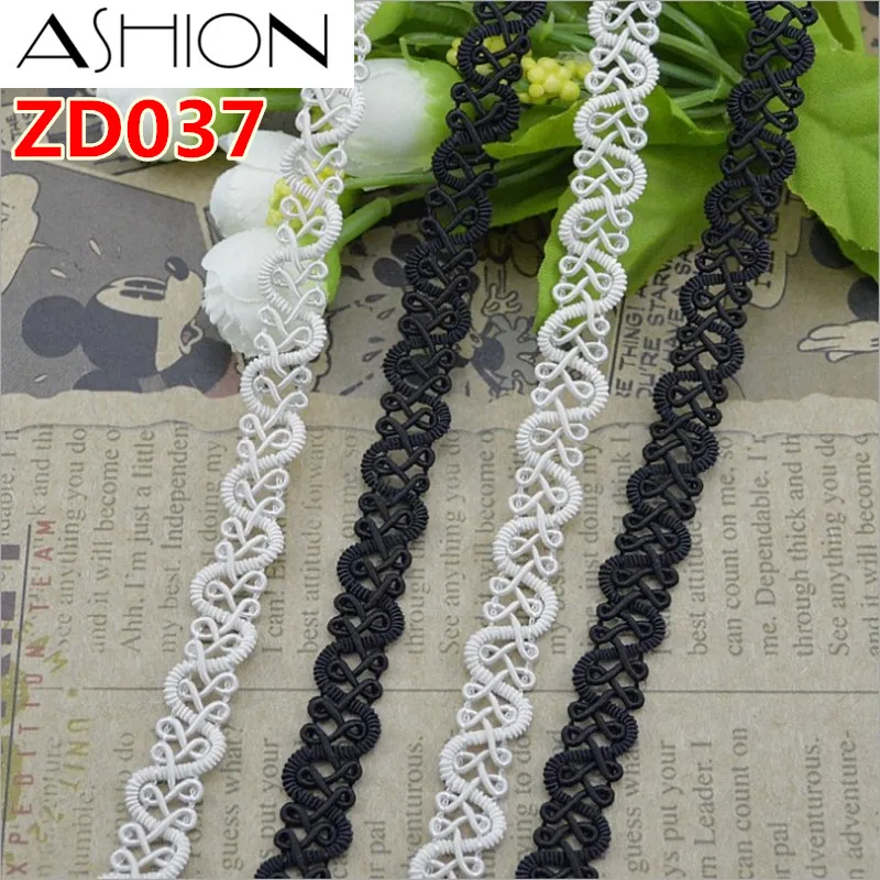 

Width 12mm white black polyester curve braided lash Crochet lace ribbon trim with edge ZD037