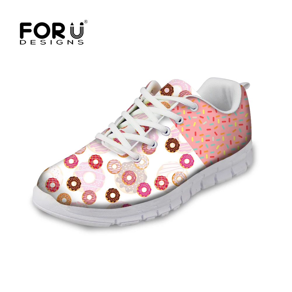 

FORUDESIGNS Sweet Donuts Pattern Women Autumn Casual Flat Shoe Fashion Pink Female Breathable Comfortable Shoes for Ladies Flats