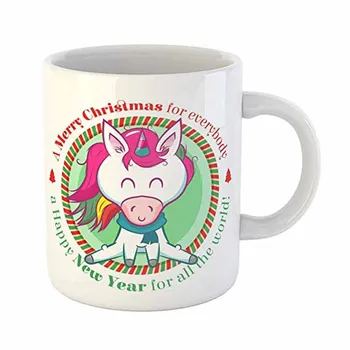 

11 Ounces Coffee Mug Blue Celebration Christmas Cute Unicorn Graphic Greeting Holiday Kid Landscape White Ceramic Glossy Tea Cu
