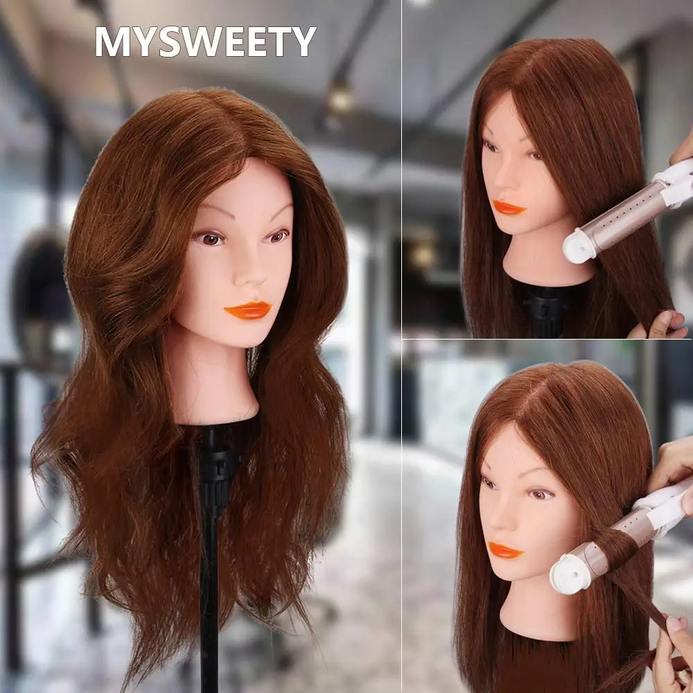 Kopen 18 Inch 100% Human Hair Styling Training Hoofd Hoofd Voor Rechttrekken, Curling, Verven, Bleken