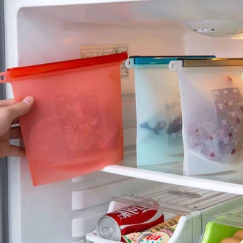 

Reusable Refrigerator Fresh Bags Kitchen Food Sealing Storage Bag Home Food Grade Silicone Fruit Meat Ziplock Kitchen Organizer