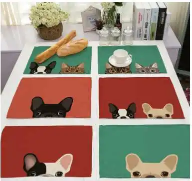 

CAMMITEVER 12"x16" Cartoon Cats Dogs Cloth Napkin for Diner Party Xmas Supply Wedding Table Napkin Cotton Linen