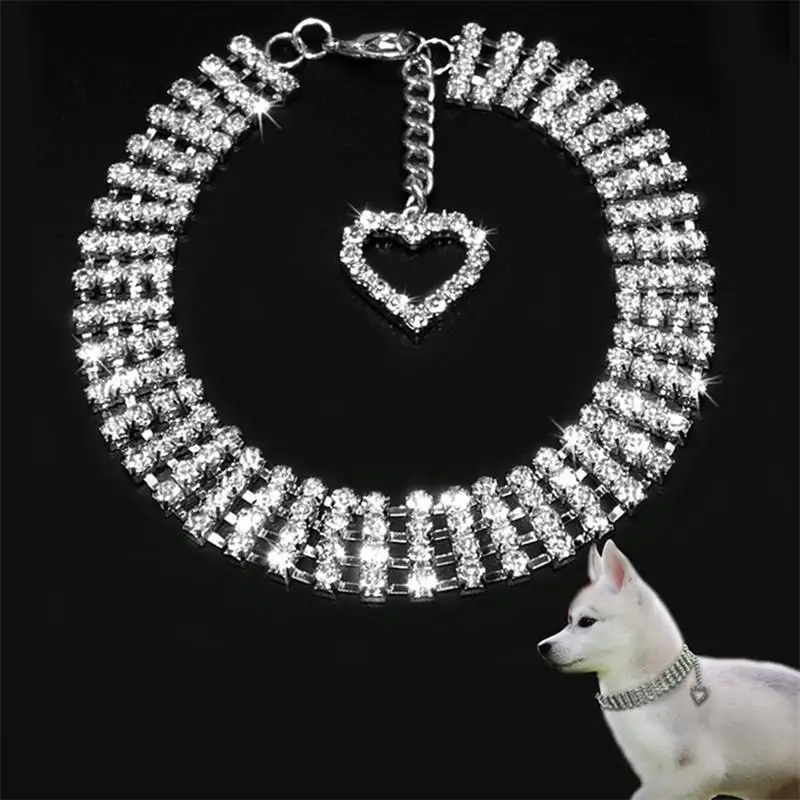 

TPFOCUS Stylish Pet Dog 4 Rows Rhinestones Necklace Pet CollarsBling Jewelry Collars Heart Pendant Puppy Cat Party Accessories