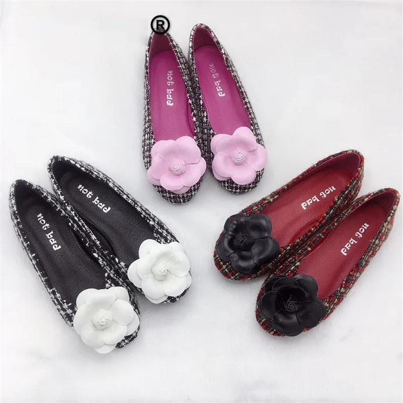 

Girls Camellia Shoes 2019 New Spring Fashion Kids White&Black Princess Flat Crochet Shoes For Girls Flattie Size 31-37
