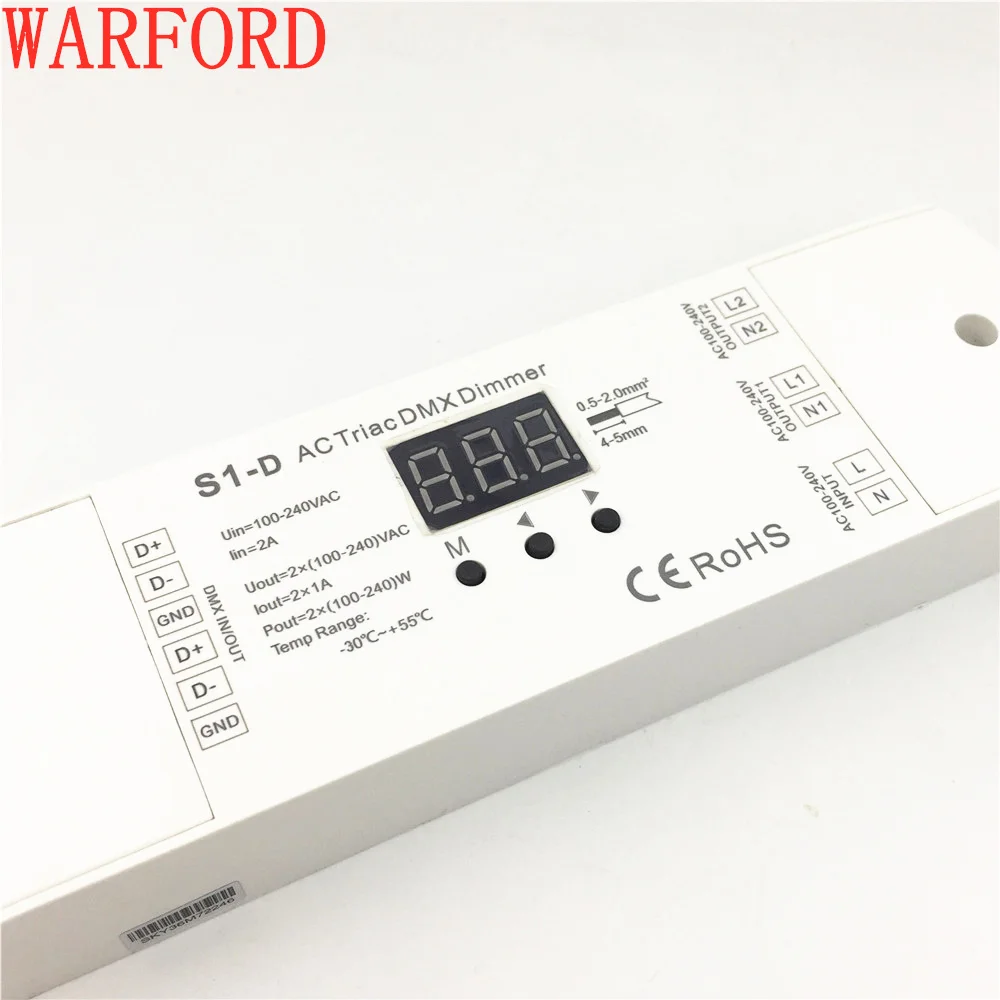 

S1-D AC100-240V 100-240W 2 Channel Triac DMX Dimmer, Dual channel output Silicon DMX 512 controller