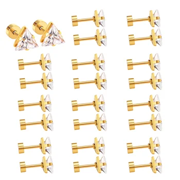 

LUXUKISSKIDS New Model Stainless Steel Screw Plug Stud Earrings Triangle Crystal Fashion Earring Wholesale