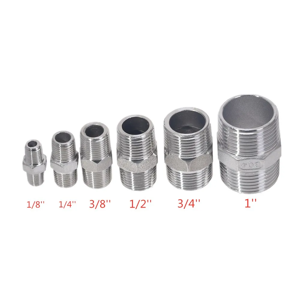 Macho a macho Hex pezón roscado reductor de tubería de acero inoxidable 304 DN6 DN8 DN10 1/8 ''1/4'' 3/4 \ Macho a macho Hex pezón roscado reductor de tubería de acero inoxidable 304 DN6 DN8 DN10 1/8 ''1/4'' 3/4 \