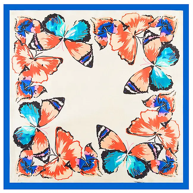 

[POBING]Silk Square Spring Scarf Butterfly Printed Scarves High Quality Foulard NeckerChief Small Bandana Lady Gift Accessory