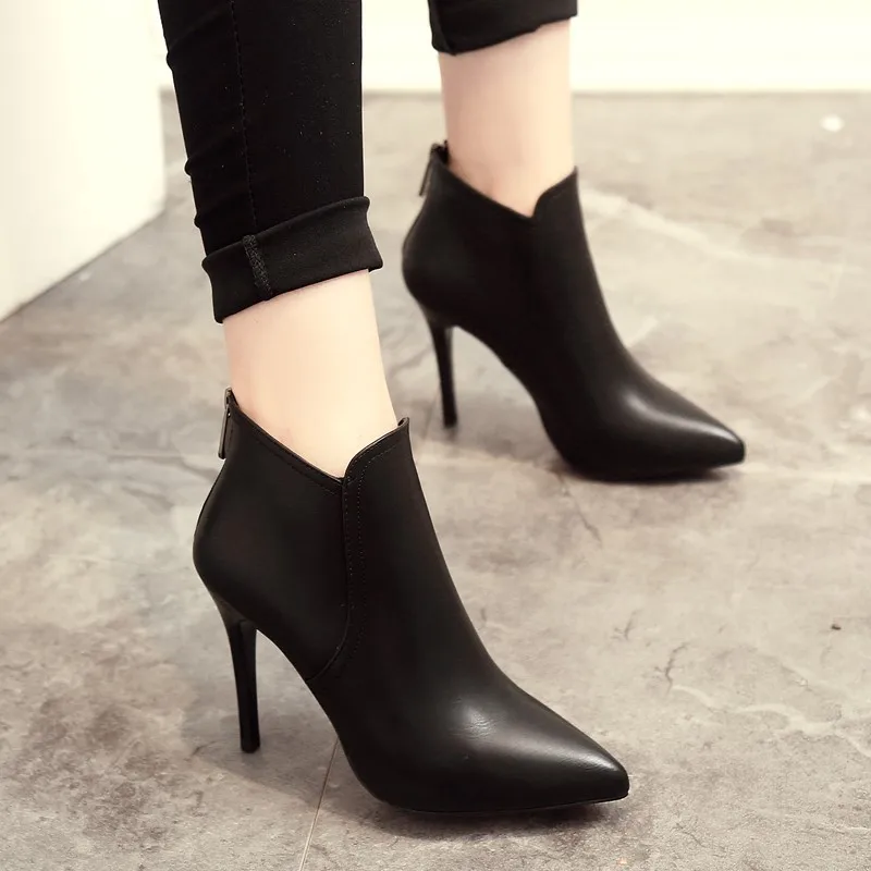 

Fashion simple booties female spring autumn 2018 new winter high heels pointed ankle boots stiletto Martin boots women's boots