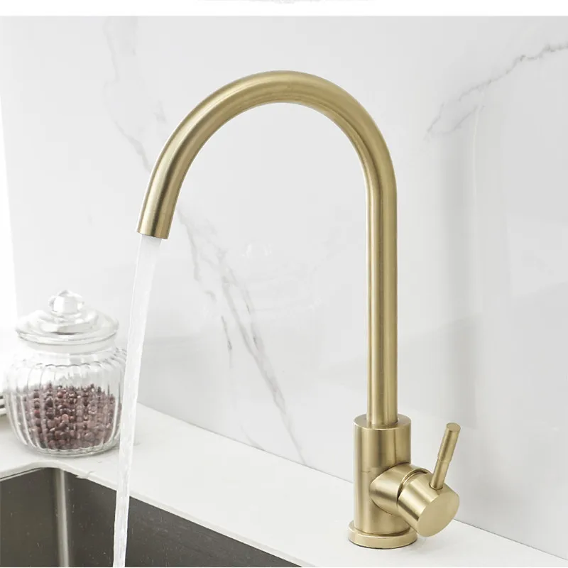  LIUYUE Kitchen Faucets Brushed Gold Brass Single Handle/Hole Kitchen Faucet 360 Rotate Cold Hot Wat - 33027911786