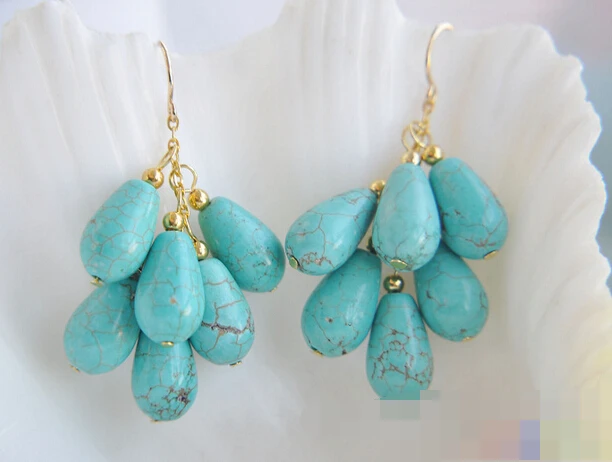 

free shippinbg 12280 blue drip green turquoise bead grape dangle earring