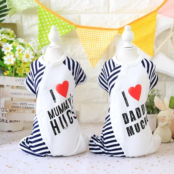 

For Dogs For Cats Summer 100% Cotton Clothing For Dogs Pet Puppy Cat Striped Love Print Dog Pajamas Dog Clothes XS-XL