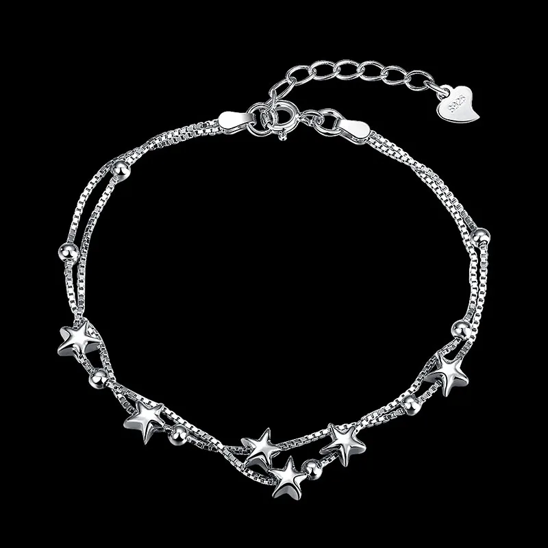 2017 New 925 Sterling Silver Charm Bracelets For Women Trendy Star Jewelry Multi Layer Link Chain Bangles Lb057 Braceletcharm Bracelet Aliexpress 925 Sterling Silver Charm Bracelets