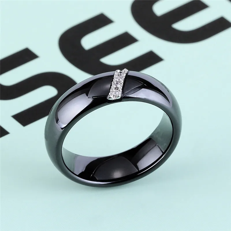 6 мм модные белые черные керамические кольца для женщин Гладкая поверхность инкрустированное женское циркониевое кольцо из нержавеющей стали свадебный подарок для помолвки