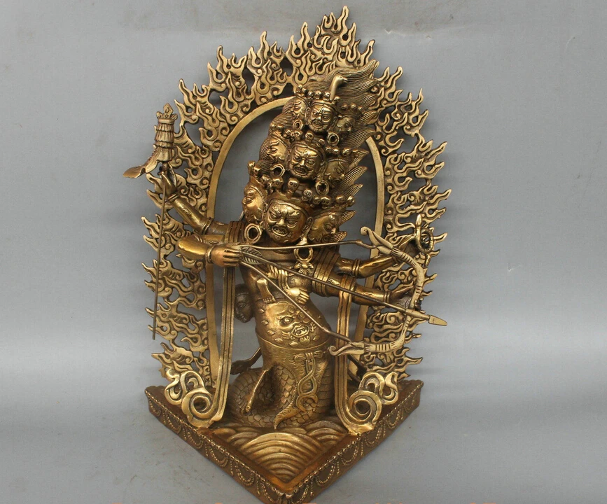 

12'' China Tibet Rahula Lord of Hell Snake Body Buddha Arrow Bronze Statue decoration bronze factory outlets