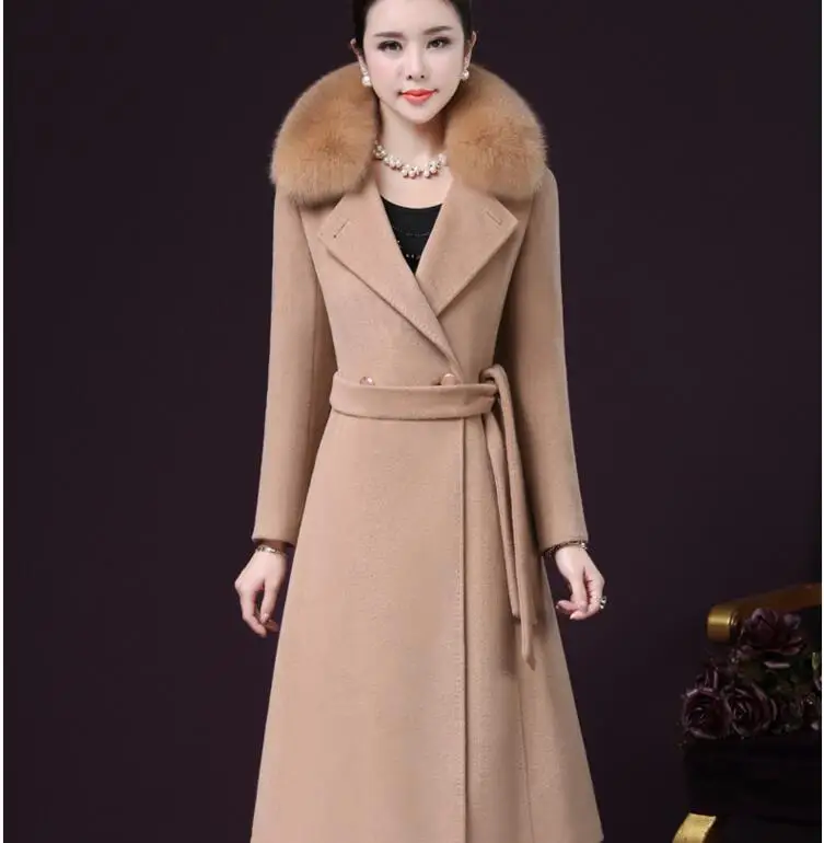 Chaud bleu Faux Femmes Manteaux Poches Hiver Noir 2018 De Fourrure Automne rose Épais Plus Grand La Col Taille Renard camel bourgogne Laine Red qEUEfvxOw4