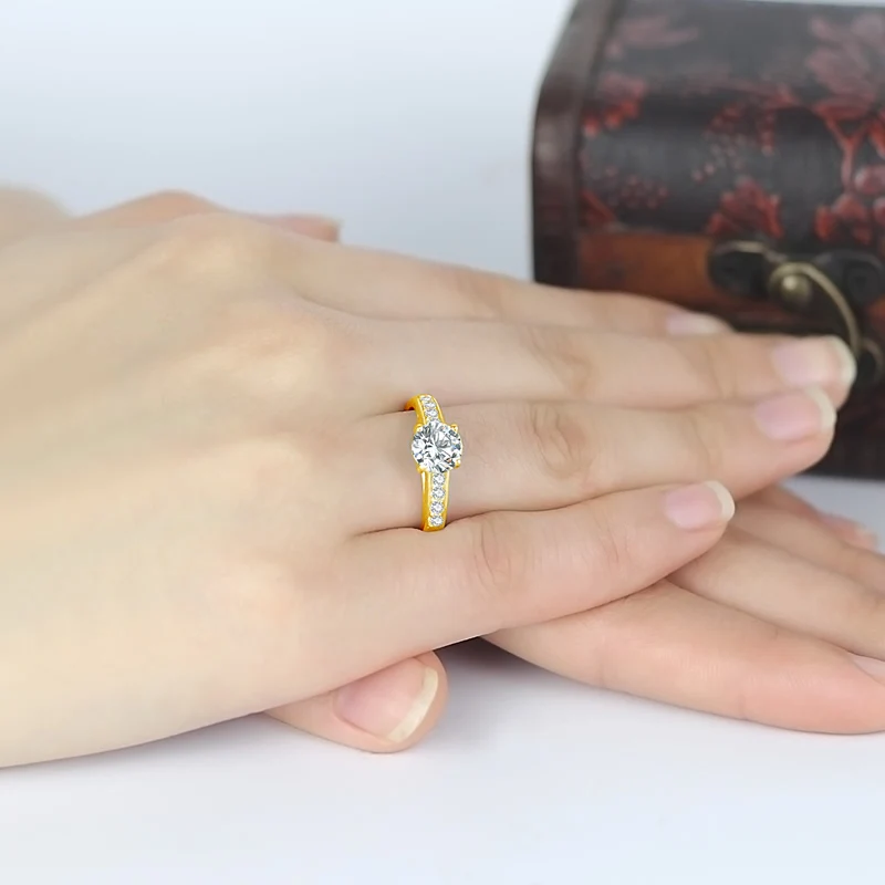AINUOSHI Настоящее 14 к твердое золото обручальные кольца Настройка канала круглый искусственный бриллиант ювелирные украшения для женщин обручальное кольцо на заказ