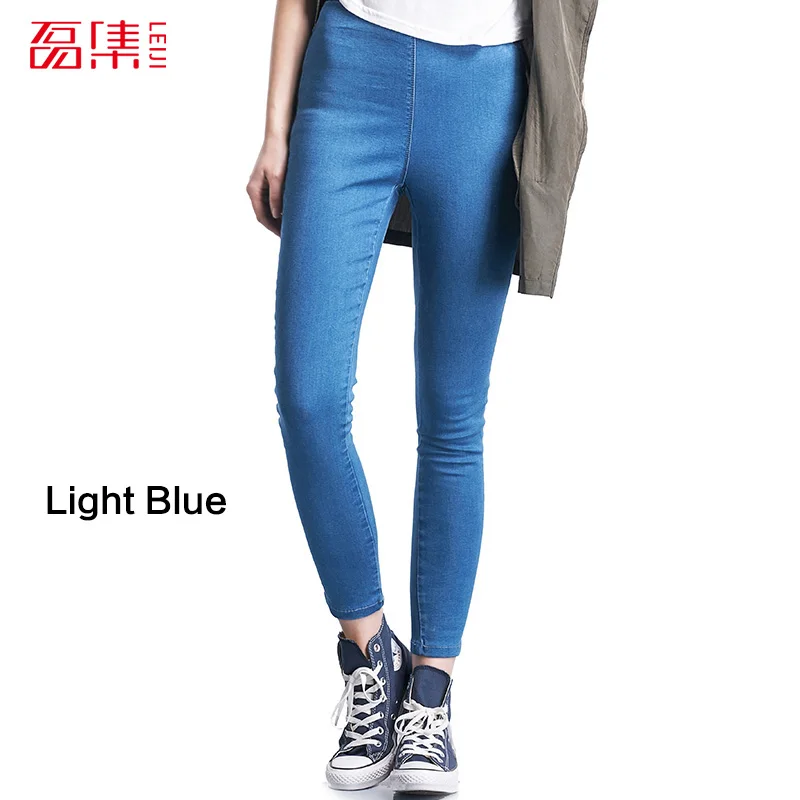 Женские узкие джинсы стрейч LEIJI, модные леггинсы с высокой посадкой, брюки-карандаш из денима, с эластичной талией, 4 цвета, большие размеры, лето - Цвет: Light blue