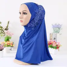 Turban HIJAB musulman instantané avec des diamants, couvre-hijab en fleur pour femmes et filles, foulard islamique prêt à porter
