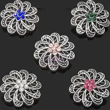 

Wholesale metal Rhinestone Snap Buttons w104 flowers Diy Jewelry fit 18mm Snap button Necklaces/Bracelets for women
