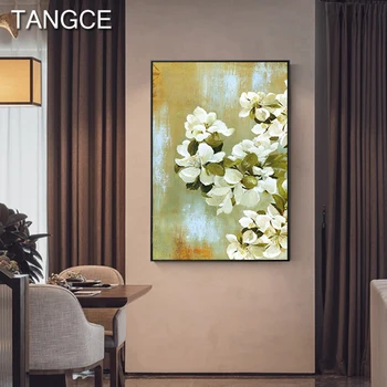 Billige Abstrakte Wand Kunst Vintage Weiß Flowr Leinwand Malerei Tableaux Für Wohnzimmer Eingang Cuadro Salon Decoracion Pop Poster Druck