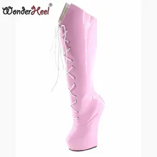 Wonderheel/Сапоги до колена на шнуровке; Экстремально высокий каблук 8 дюймов; Каблук 6 см; Фетиш-обувь без каблука; конский конь; конский жеребец; подошва в виде копыта; синие сапоги