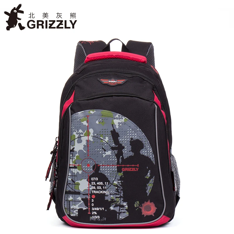 

GRIZZLY Cartoon Printing Children Kids Schoolbags for Boys Backpacks Orthopedic Waterproof Primary School Bags for Grade 1-6