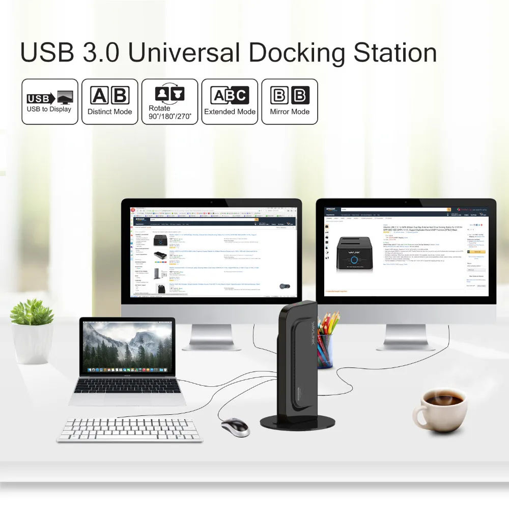 USB3.0 Универсальная док-станция двойной дисплей вертикальная подставка поддержка DVI/HDMI/VGA GIGABIT ETHERNET для ноутбука/ПК/MAC OS WAVLINK