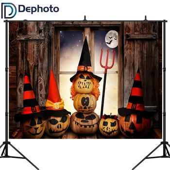 

Dephoto Halloween Photography Backdrops Window Moon Scary Pumpkins Party Photo Background for photo studio