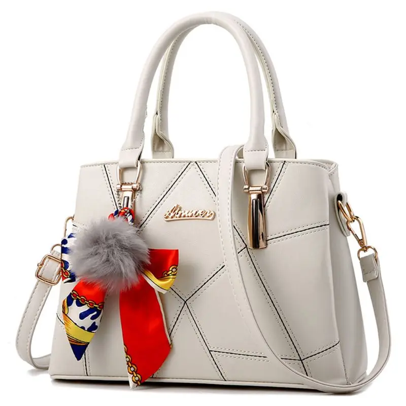 

High Quality New Lady Women Handbag Fur Ball Pendant Shoulder Bags Tote Purse Satchel With Scarf Messenger Hobo Bag