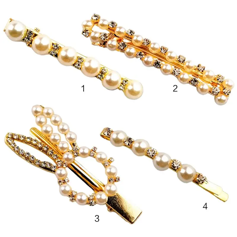 

Women Hair Clip Minimalist Side Bangs DuckbillMetallic Gold Glitter Rhinestone Faux Pearl Hairpins Styling Rabbit Ears Barrette