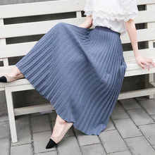 Летняя синяя плиссированная юбка для танцев, популярные корейские милые длинные юбки с высокой талией для школьниц, женские юбки с эластичной резинкой на талии, большие размеры