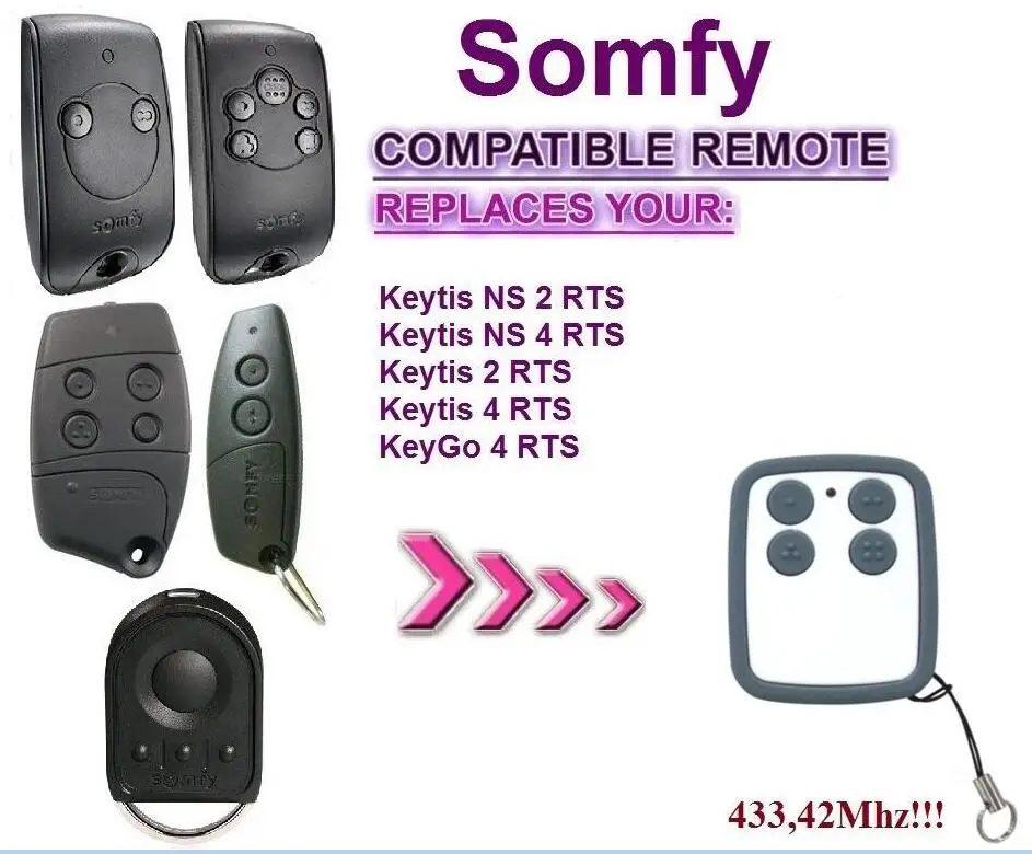 

2pcs Free Shipping SOMFY Keytis NS 2 RTS, Somfy Keytis 4 NS RTS compatible remote control 433,42Mhz rolling code
