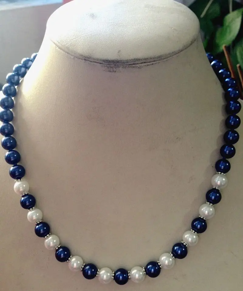 

Charming 8mm White/Blue Shell Pearl Necklace 18" J35