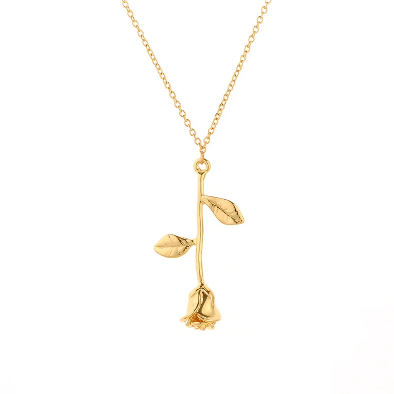 

New Fashion Jewelry Quality 3D Red Gold Rose Flower Pattern Pendants Necklace Women Necklaces, Drop Shipping HY4849