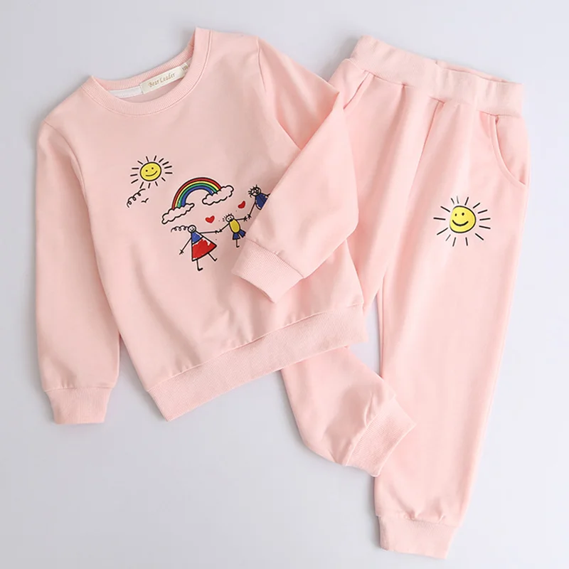 Bear leader/комплекты одежды для детей г. Новая зимняя одежда для девочек толстовки с героями мультфильмов+ повседневные штаны комплект из 2 предметов для девочек От 3 до 7 лет - Цвет: pink  az1676