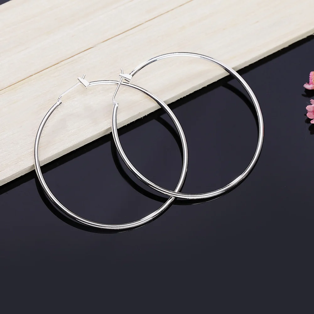 

Diameter 5CM Smooth Round Creole Circles Hoop earing 925 stamp Silver Brinco de Prata Fashion Jewelry Accessories